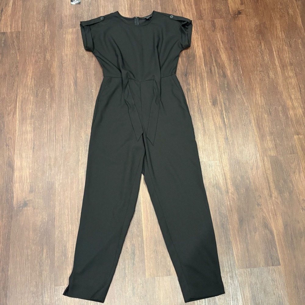 Banana Republic Minimalist Black Tie Waist Short Sleeve Jumpsuit 2 Corpcore Work
